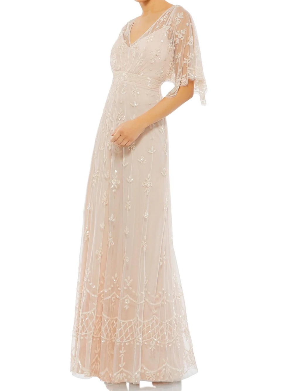 NWT Mac Duggal 9144 Blush Embellished Mesh Formal Gown Dress Size 14